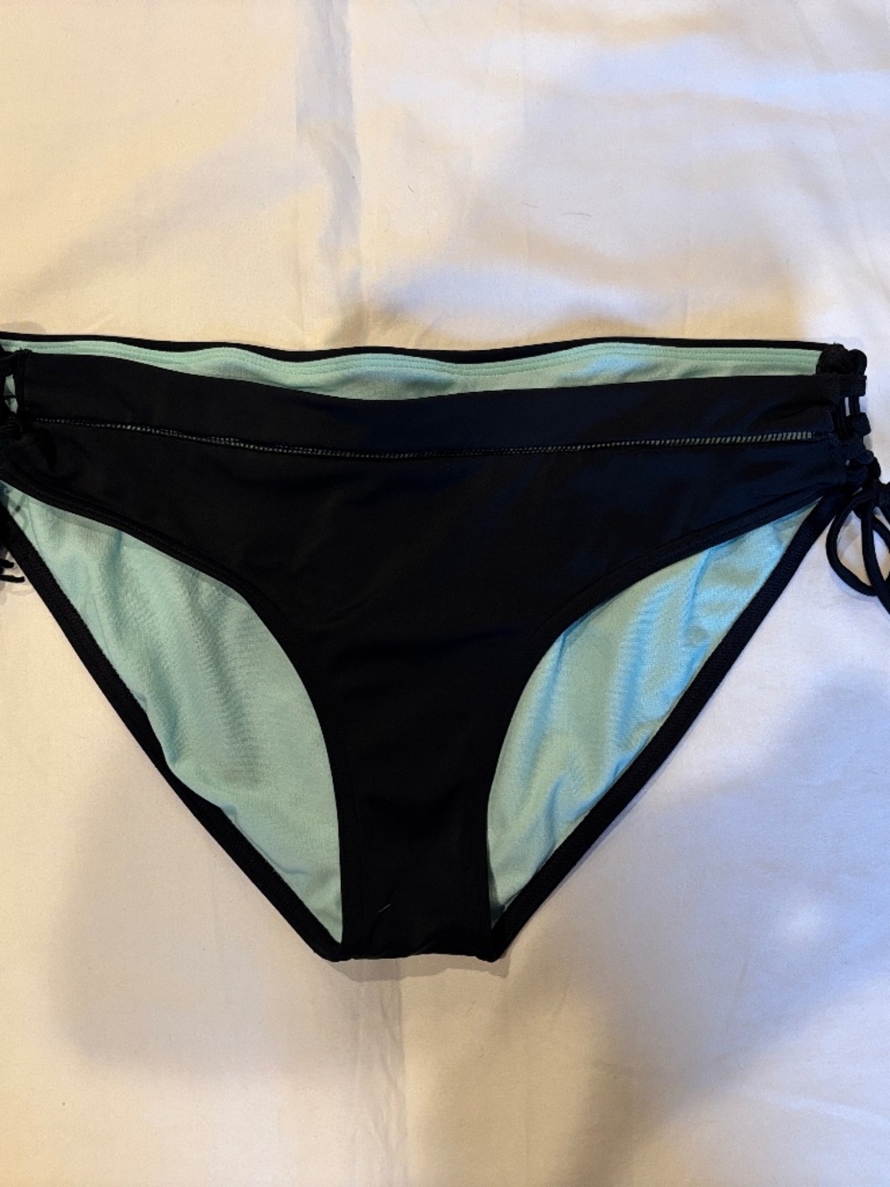 prAna Black Bikini Bottom Medium Lace Up Tassel Side Mint Lining Boho Swimwear